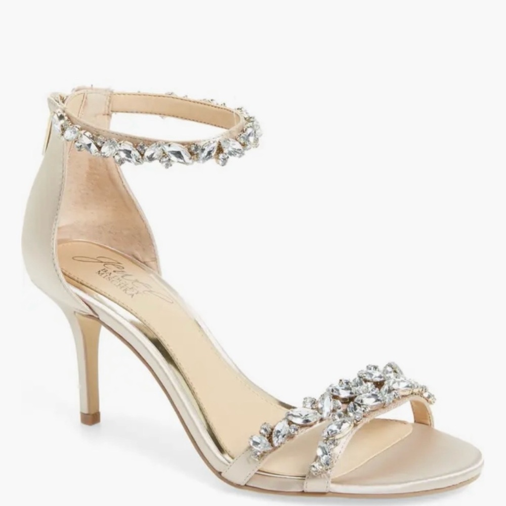 Jewel Badgley Mischka Gold Heels with Crystal Embellishments